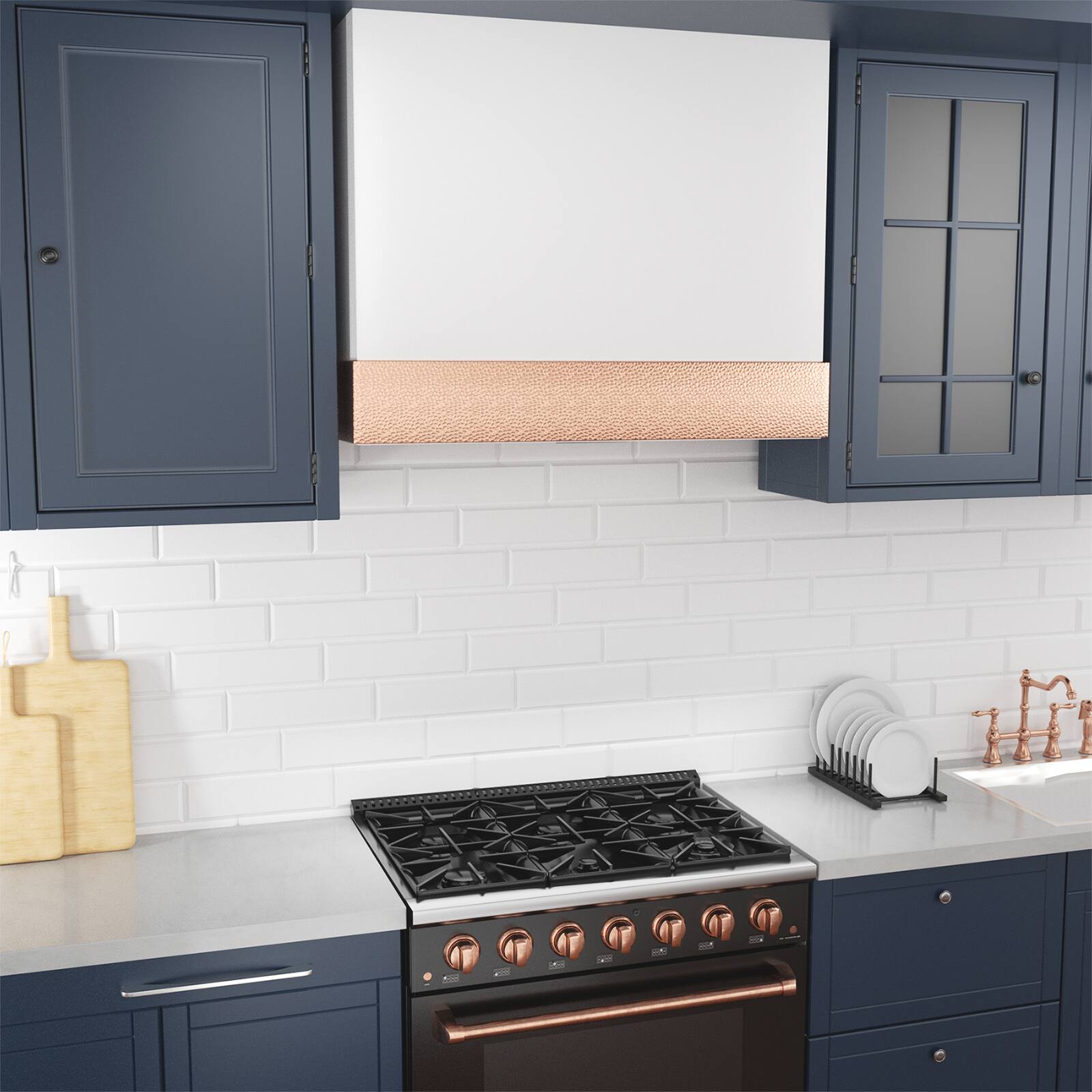 Alt View 4. Akicon - Akicon 36 in Stainless Steel Range Hood with Powerful Vent Motor, 600 CFM, 3 Speed, Wall Mount, in White with Copper - White with Copper.