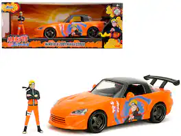 Jada - 2001 Honda S2000 Orange Gray Top with Graphics and Naruto Diecast Figure "Naruto Shippuden" Anime Hollywood 1/24 - Orange And Gray