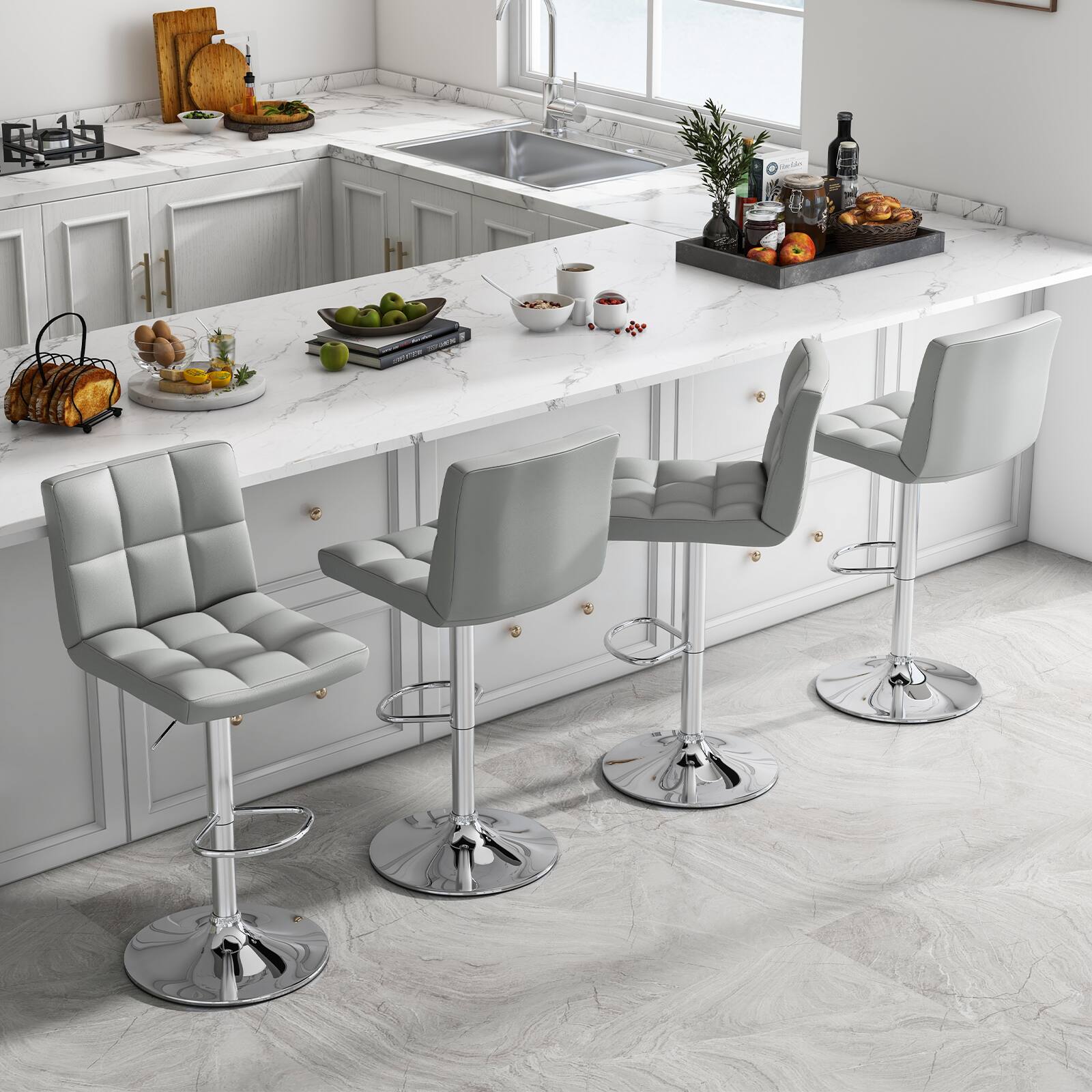 Alt View 7. Ecooso - Adjustable Swivel Bar Stools Set of 2, Square Seat with Backrest and Footrest for Counter - Gray.
