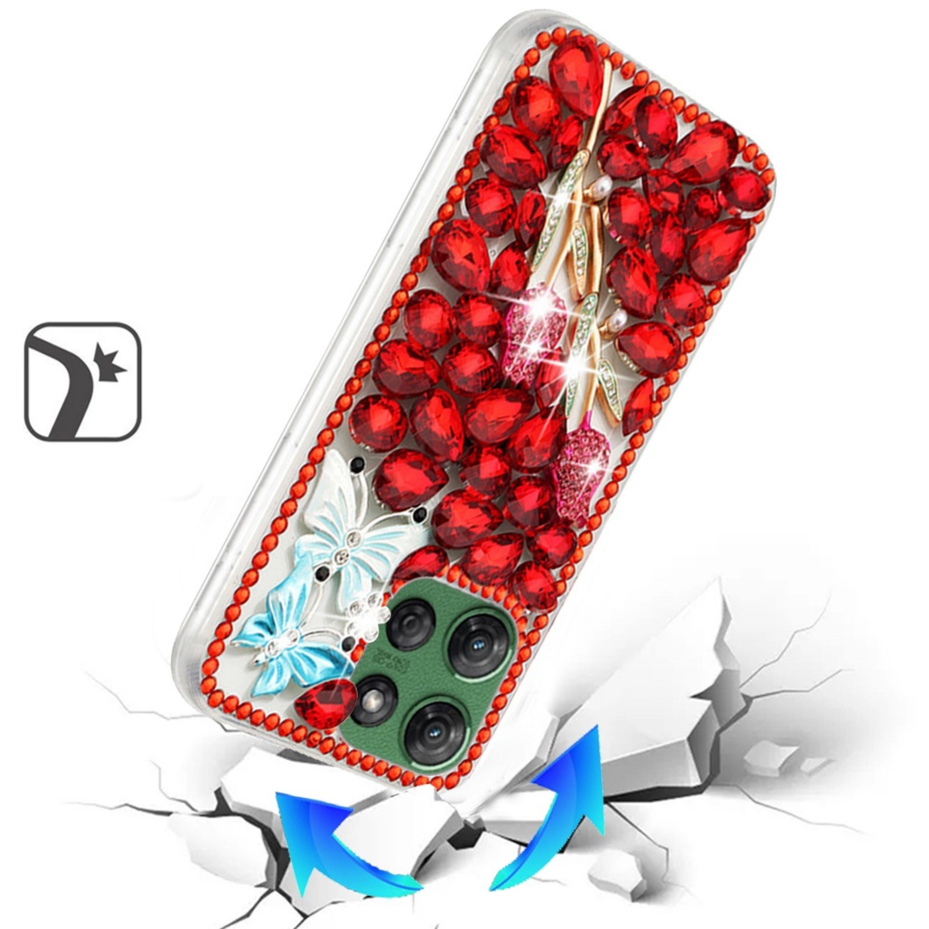 Angle. Kitcheniva - Luxury 3D Faux Diamond Jewel Case With Tempered Glass For Moto G Power 2025/2026 Red Exquisite - Multicolor.