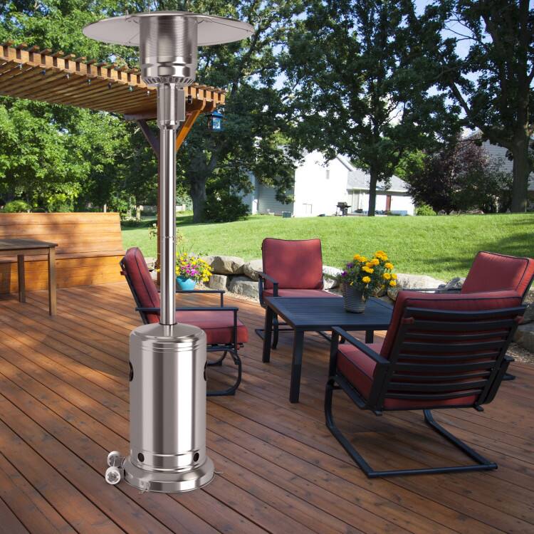 Back. Mondawe - 50000 BTU Stainless Steel Propane Patio Heater with Trip over Protection - Silver.