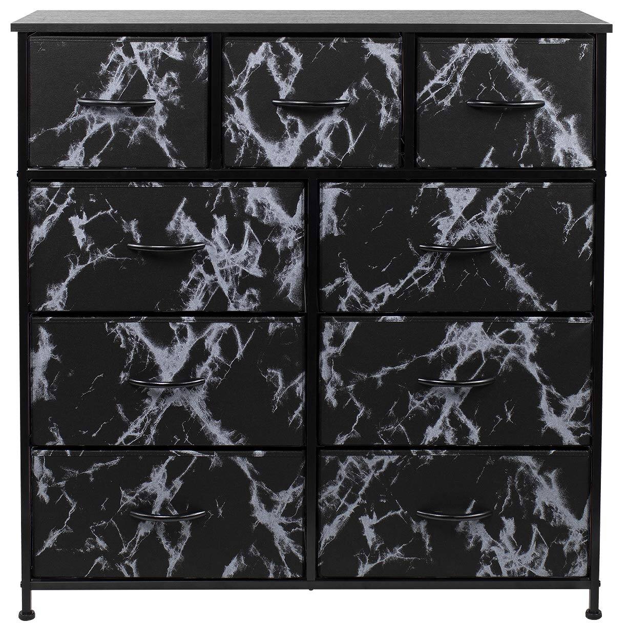 Alt View 4. Sorbus - Sorbus 9 Drawers Dresser - Furniture Storage for Bedroom, Closet, and More - Steel Frame, Wood Top, Fabric Bins - Marble Black.
