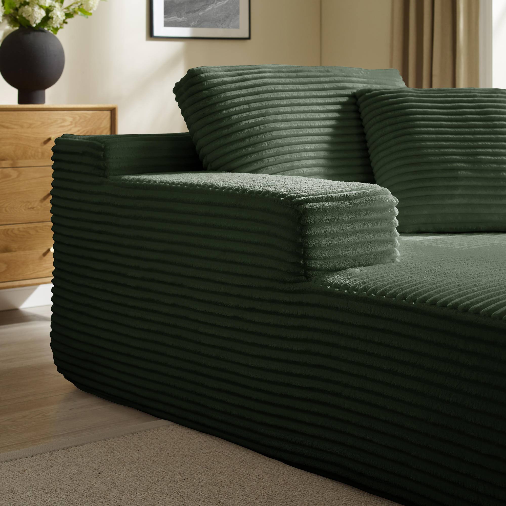 Alt View 5. Meqiodas - 67.5”Oversized Indoor Chaise Lounge, Sofa Bed, Living Room Sofa, Corduroy Upholstered Boneless Cloud Sofa, No Assembly - Green.