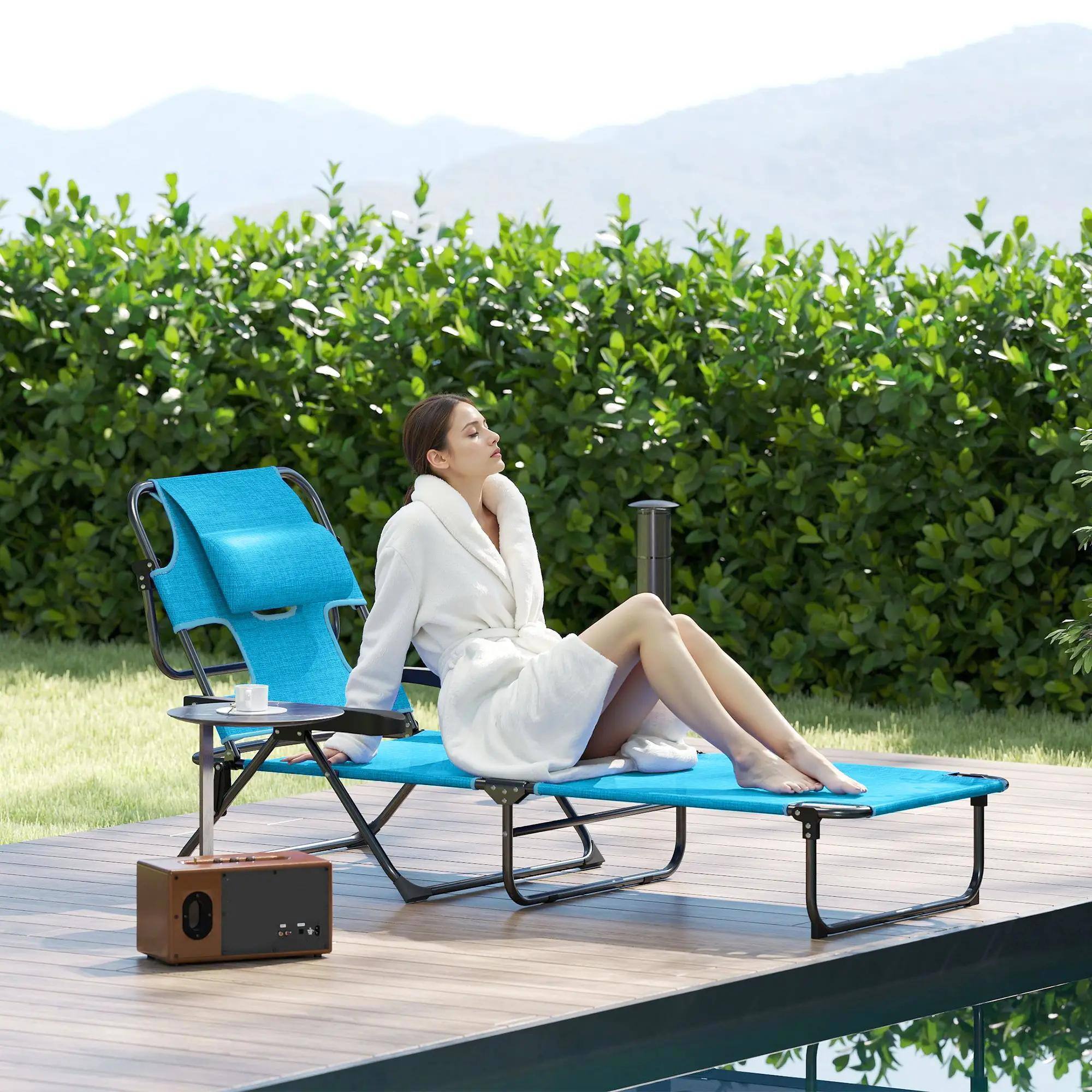 Angle. Spaco - Spaco Folding Lounge Chair with Reclining Back - Light Blue.
