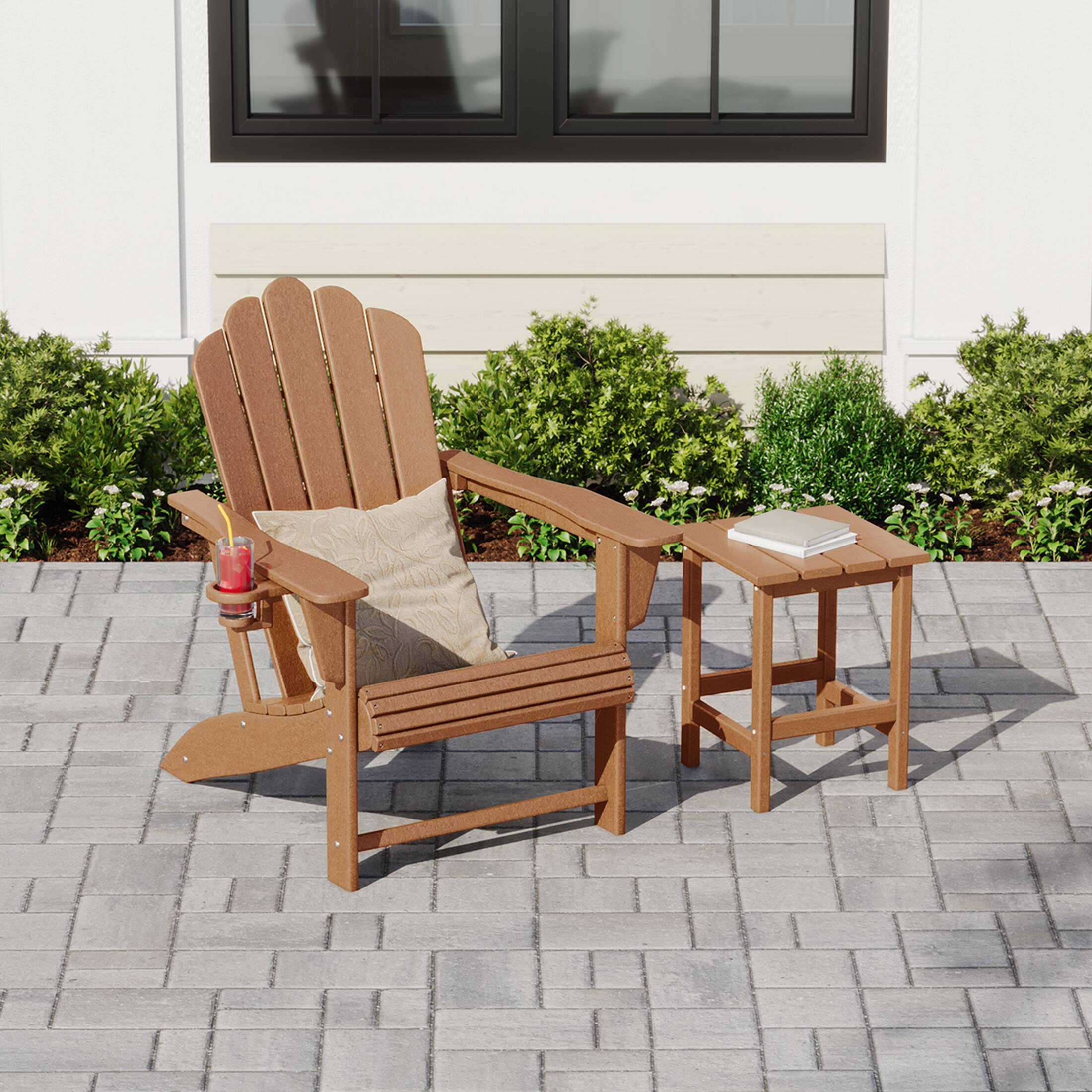 Angle. WestinTrends - WestinTrends Highland Outdoor Patio HDPE Adirondack Chair With Cup Holder and Table Set - Teak.