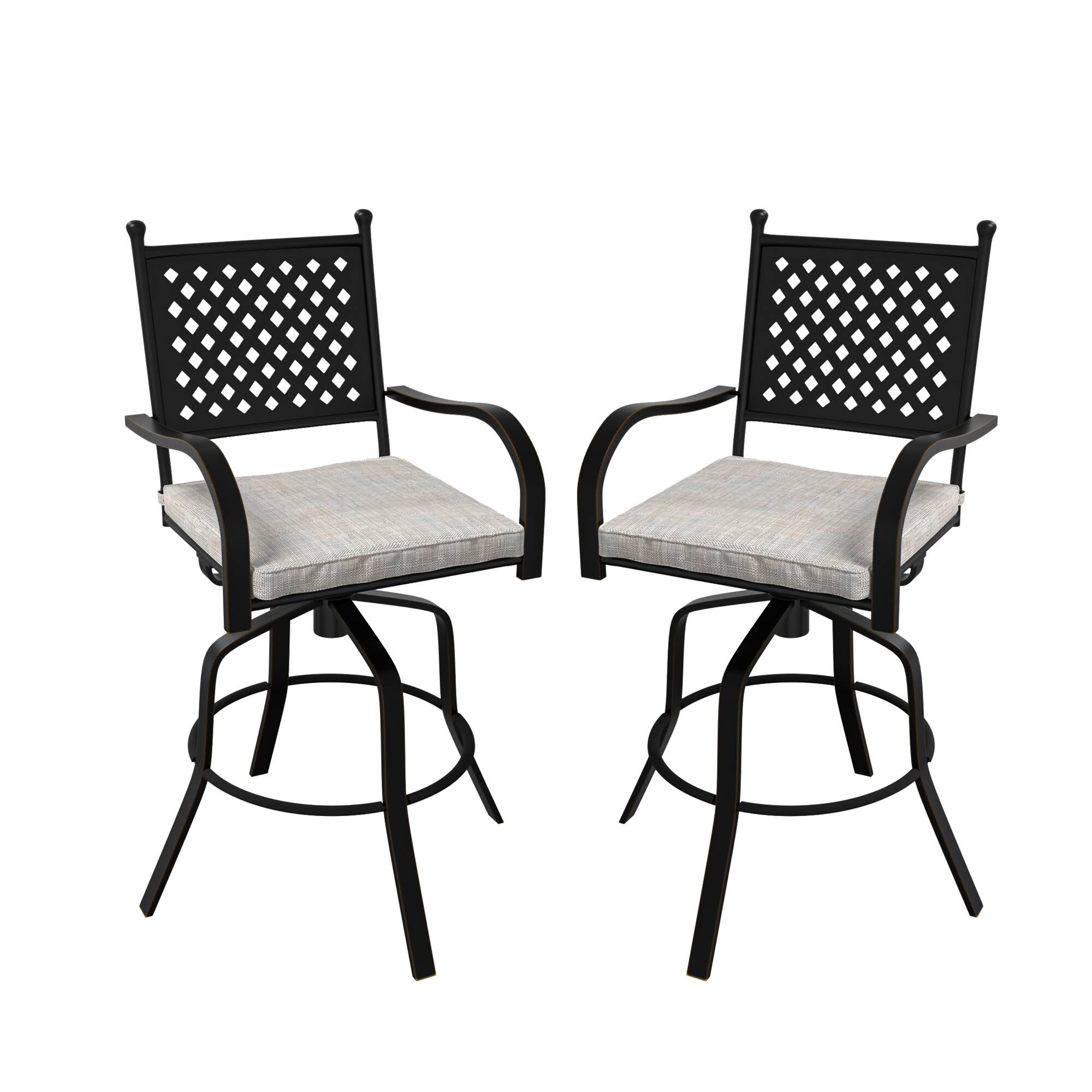Mondawe - 2-Piece Outdoor Swivel Bar Stool Set with Yarn-Dyed Fabric Cushions - Black+Beige