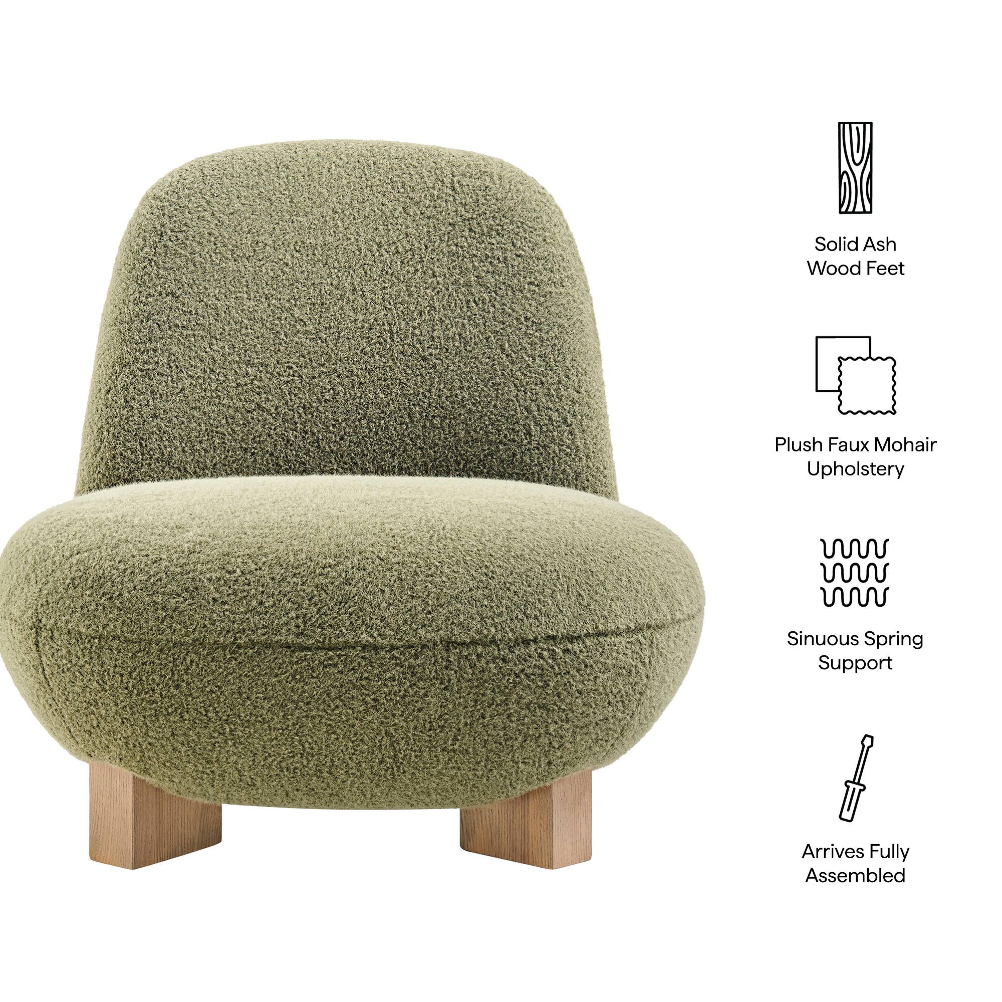 Solid Ash Wood Feet  
Plush Faux Mohair Upholstery  
Sinuous Spring Support  
Arrives Fully Assembled