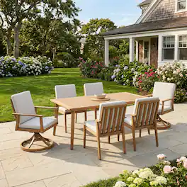 Mondawe - 7-Piece Outdoor Aluminum Patio Dining Set, Dining Table with 2 Swivel Chairs and 4 Dining Chairs - Brown