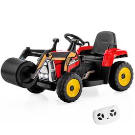 Costway - Kids Ride On Roller 12V Electric Tractor Remote w/ Music & LED Light - Red