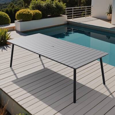 Alt View 8. Crestlive Products - Crestlive Products 95in Plastic Wood Top Aluminum Frame Rectangle Outdoor Dining Table with Umbrella Hole - Gray.