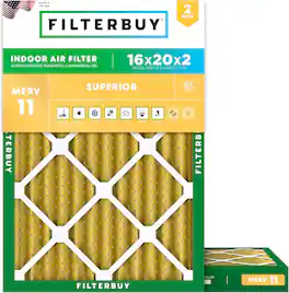 Filterbuy - 16x20x2 MERV 11 Pet & Allergy Defense, Electrostatic Pleated HVAC AC Furnace Air Filters Replacement (2-Pack) - Gold