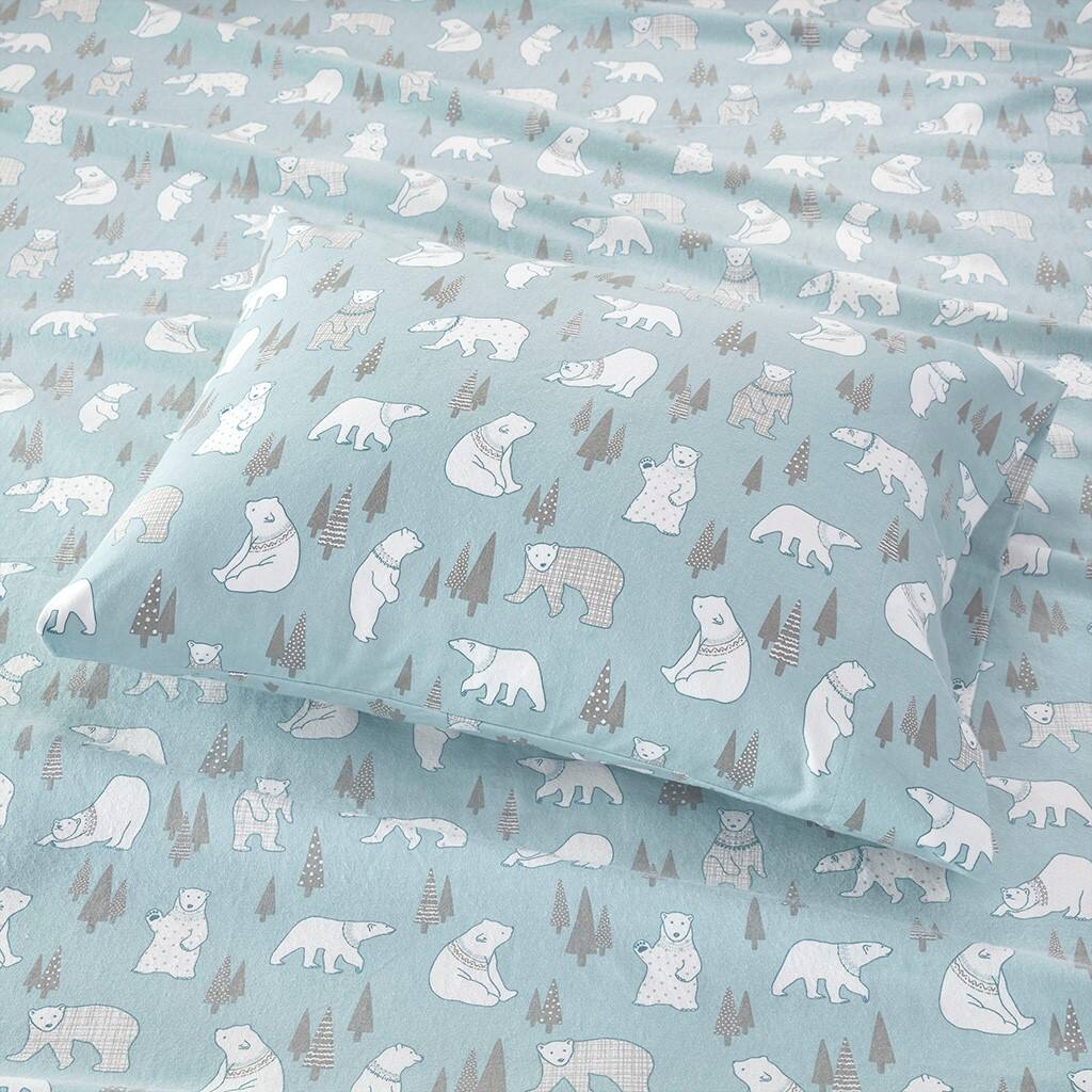 Alt View 2. Gracie Mills - Gracie Mills Persephone Cotton Flannel Sheet Set - Blue Polar Bears.