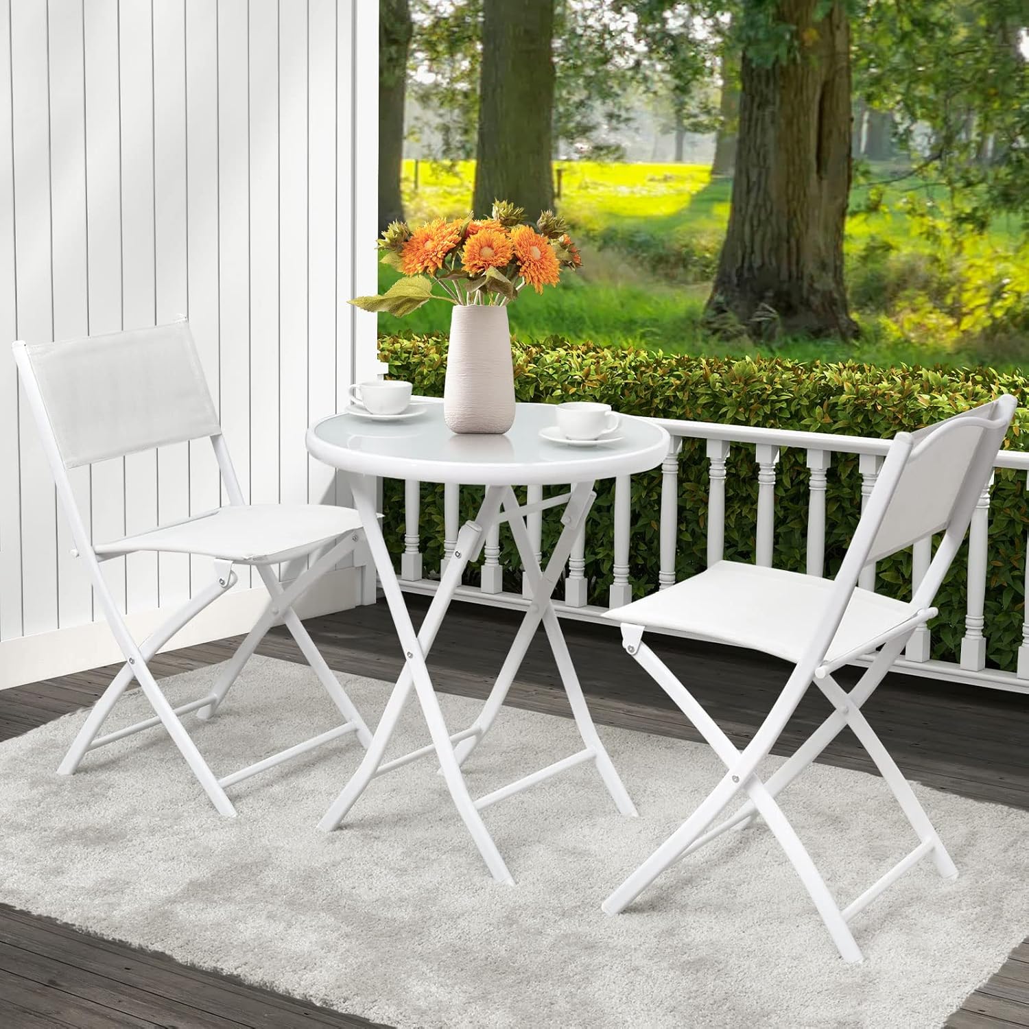 Alt View 6. Costway - Costway 3-Piece Patio Folding Bistro Set, Outdoor Foldable Chair & Table Set - White.
