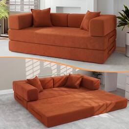 Dyonery - 78.74" Sectional Modular Sofa Bed, Boneless Loveseat Couch with Armrest for Living Room Bedroom Guest Room - Orange