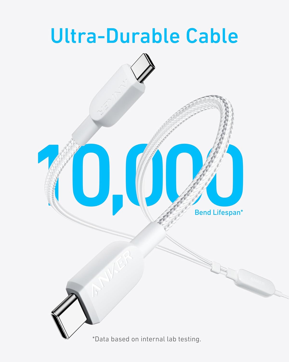 Ultra-Durable Cable
ANKER
10,000 Bend Lifespan*
*Data based on internal lab testing.
