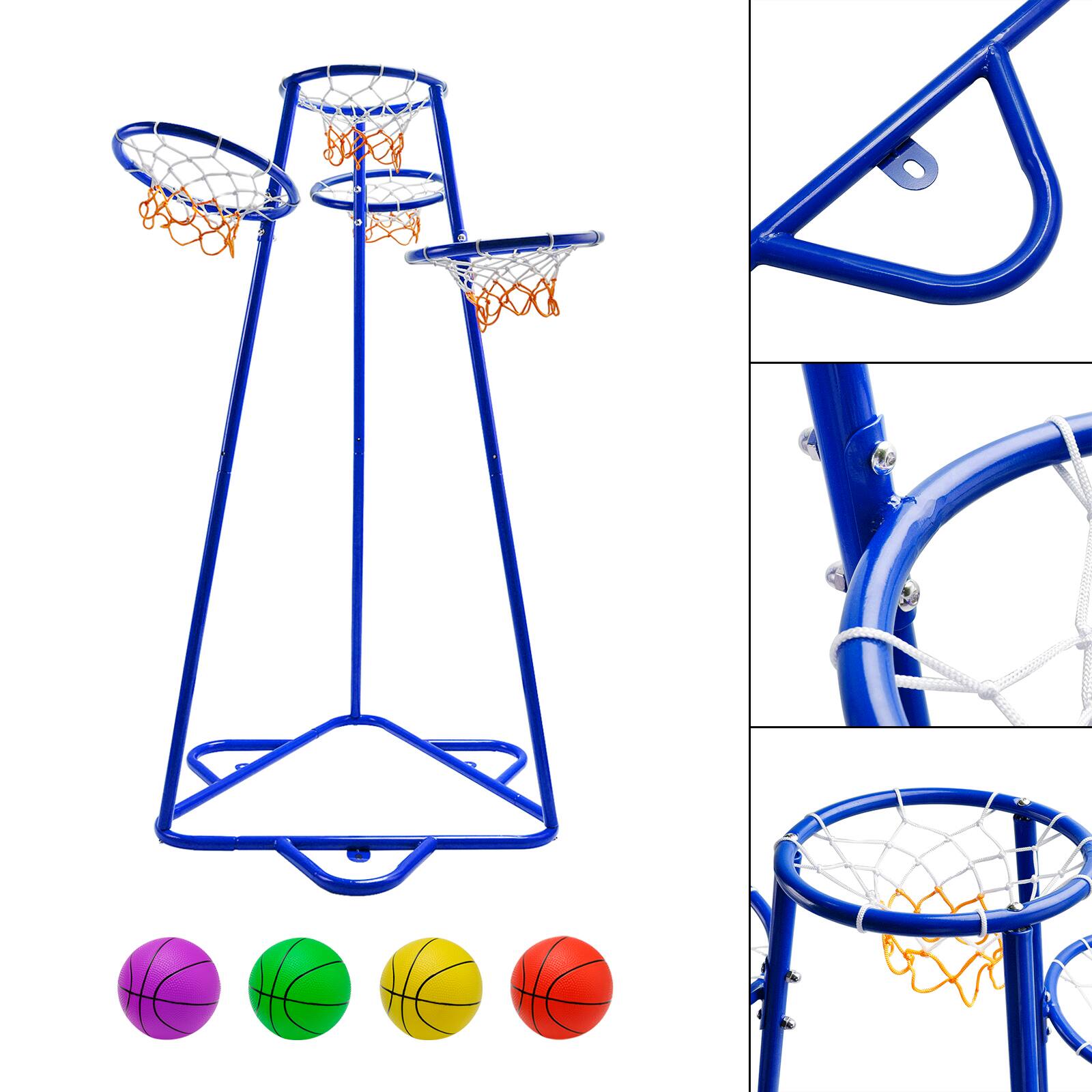 Alt View 1. Topteng - 4-Hoop Kids Basketball Set with 4 Balls - Adjustable Height Preschool Toy for Indoor & Outdoor Play, Blue.