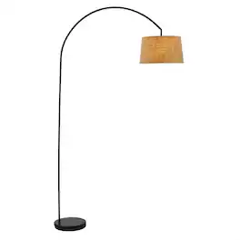 Hivvago - Modern Arching Floor Lamp with Taupe Burlap Fabric Drum Shade - Matte Black