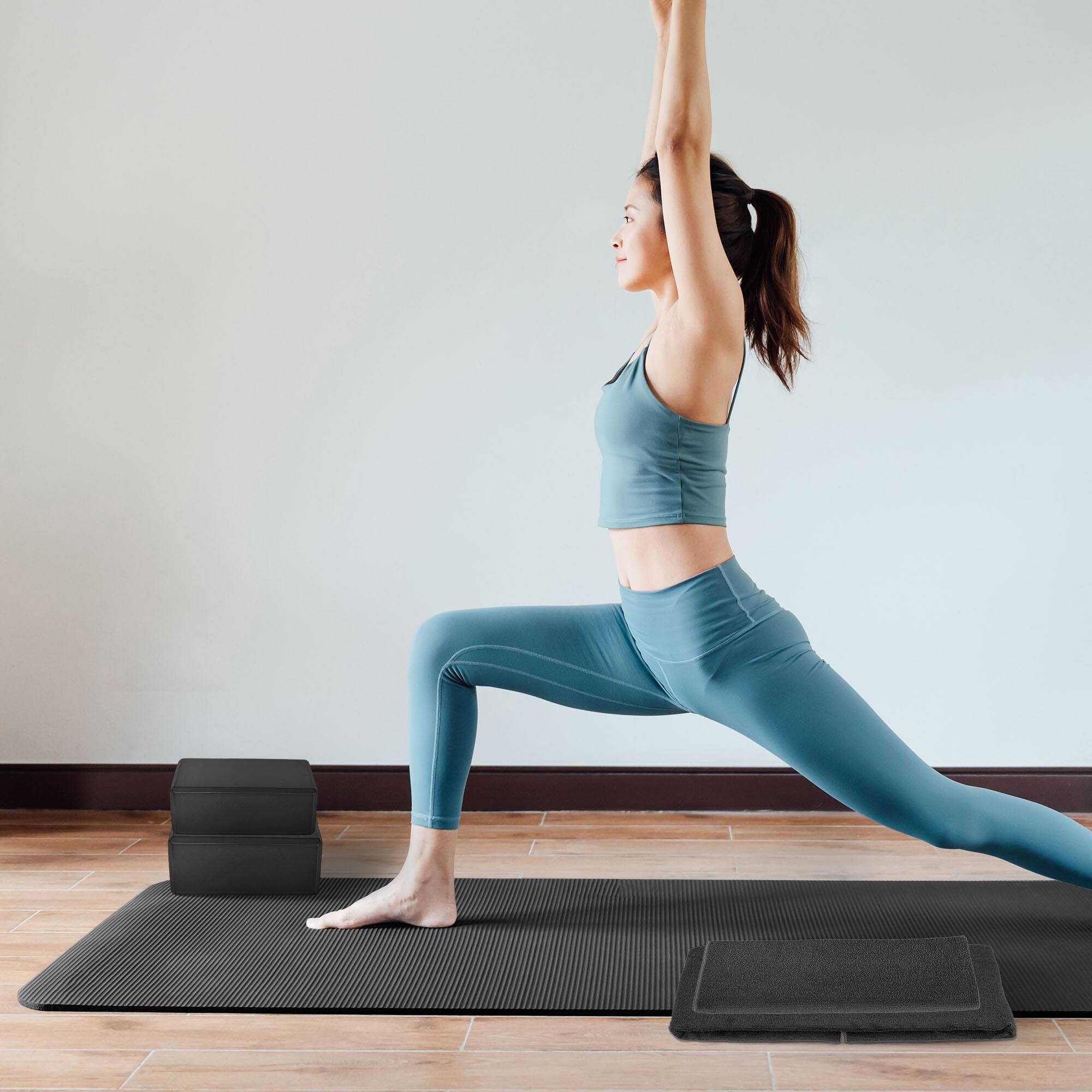 Alt View 3. BalanceFrom Fitness - BalanceFrom Fitness 7 Piece Yoga Set with Mat, Stretch Strap, & Knee Pad, Black - Black.