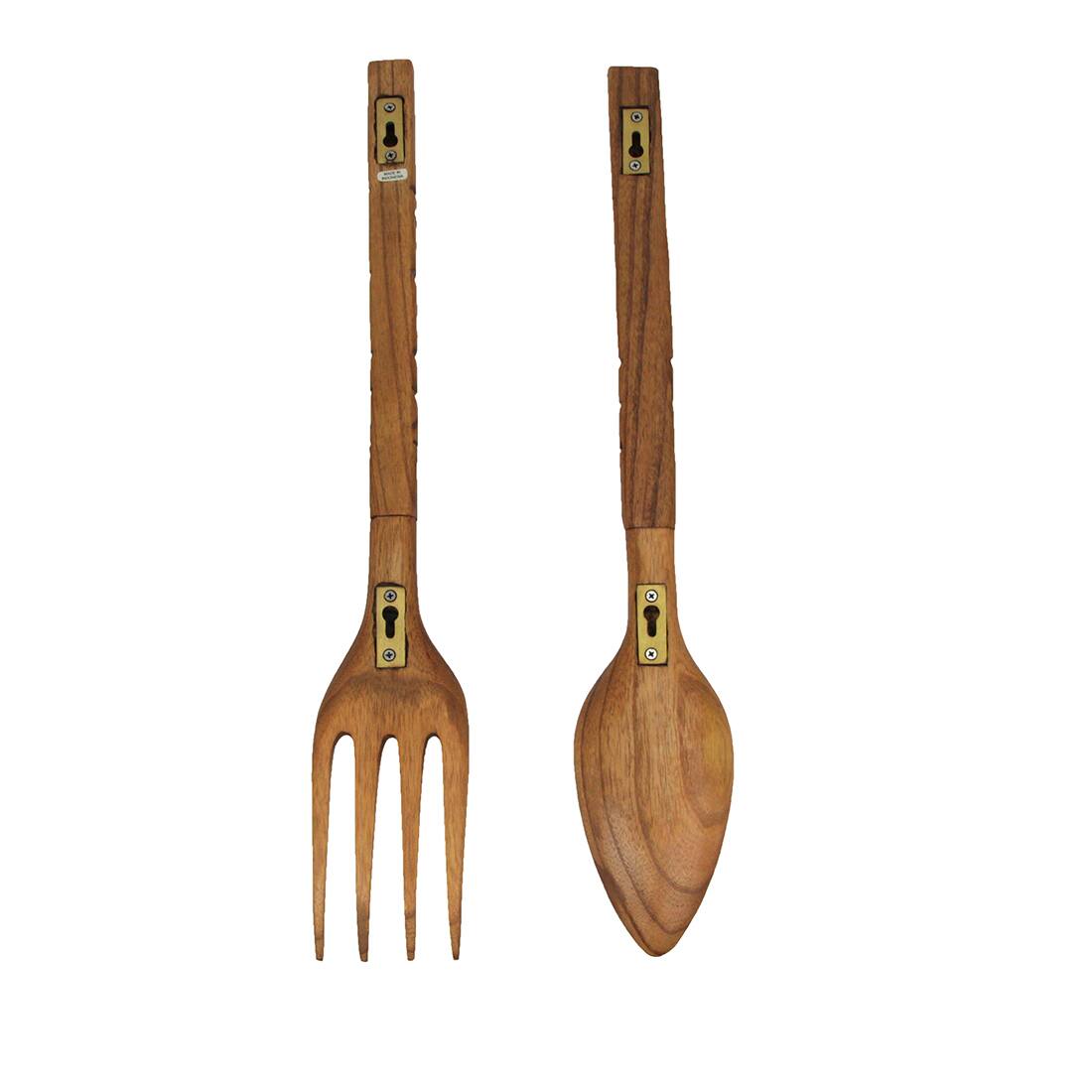 Alt View 8. Zeckos - 24 Inch Carved Tiki Spoon & Fork Wooden Wall Decor Art Utensil Decoration Set - Brown.