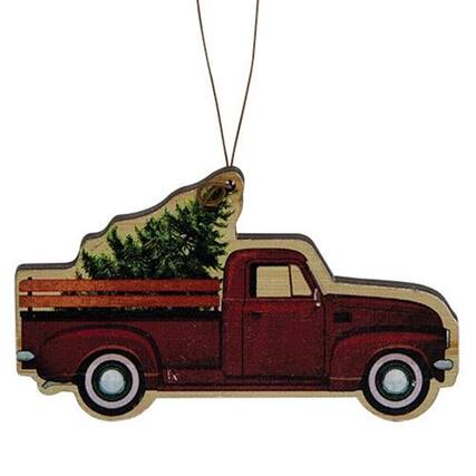Front. BreeBe - *Fresh Cut Tree Truck Ornament - Red, Green.