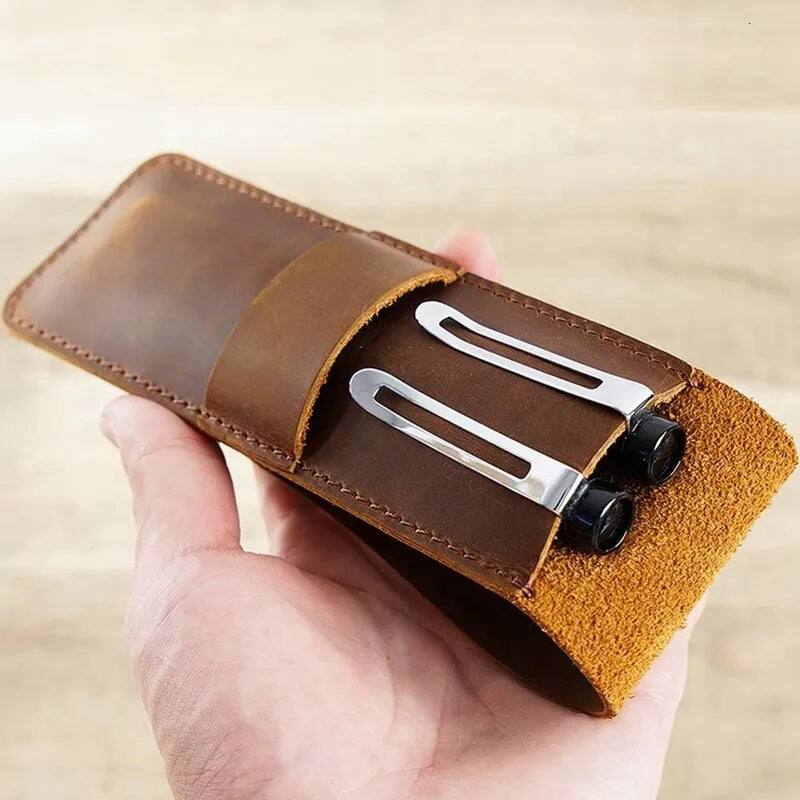 Alt View 1. Steel Horse Leather - Paiman Leather Pen Holder Pouch - Brown.