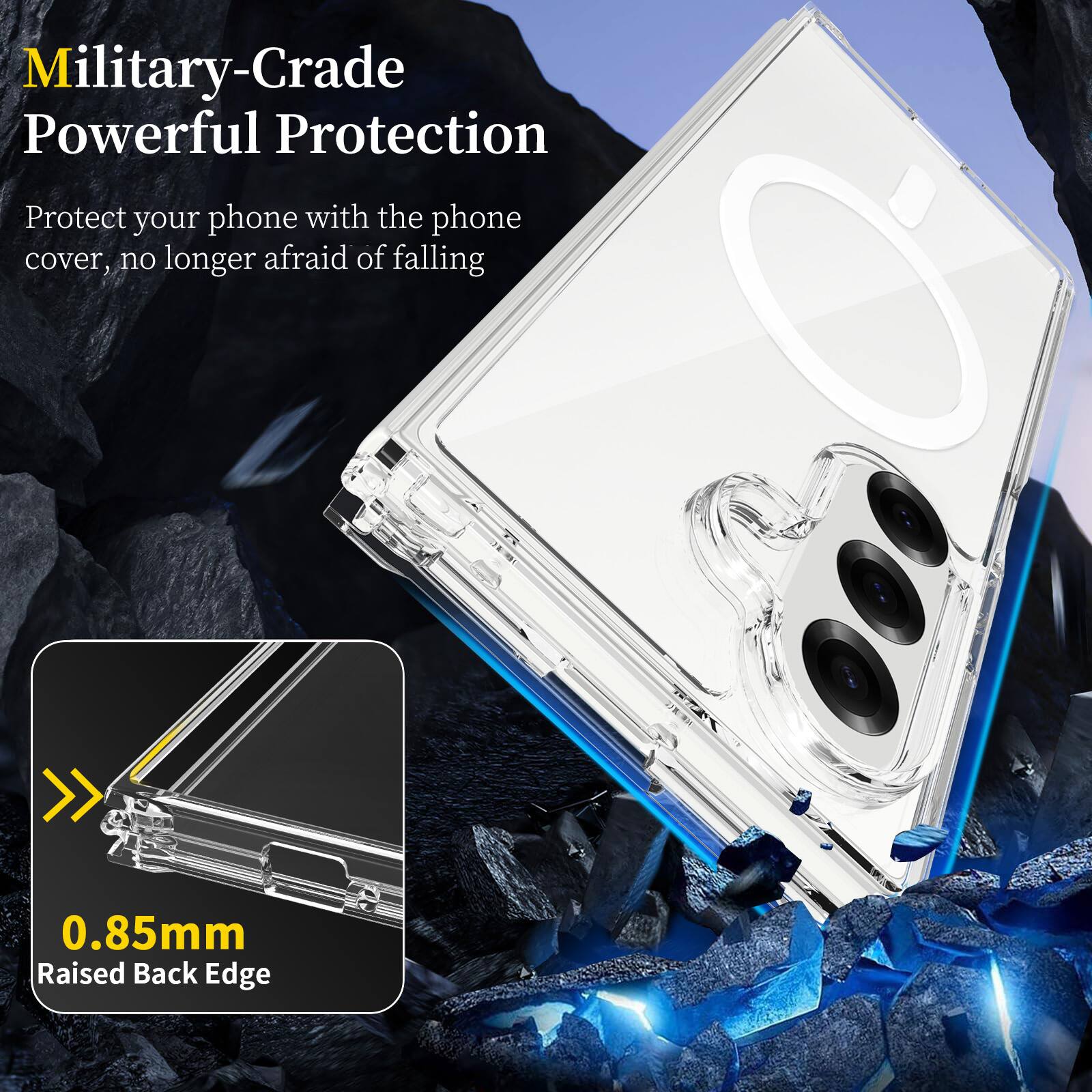 Military-Crade Powerful Protection  
Protect your phone with the phone cover, no longer afraid of falling  

0.85mm Raised Back Edge