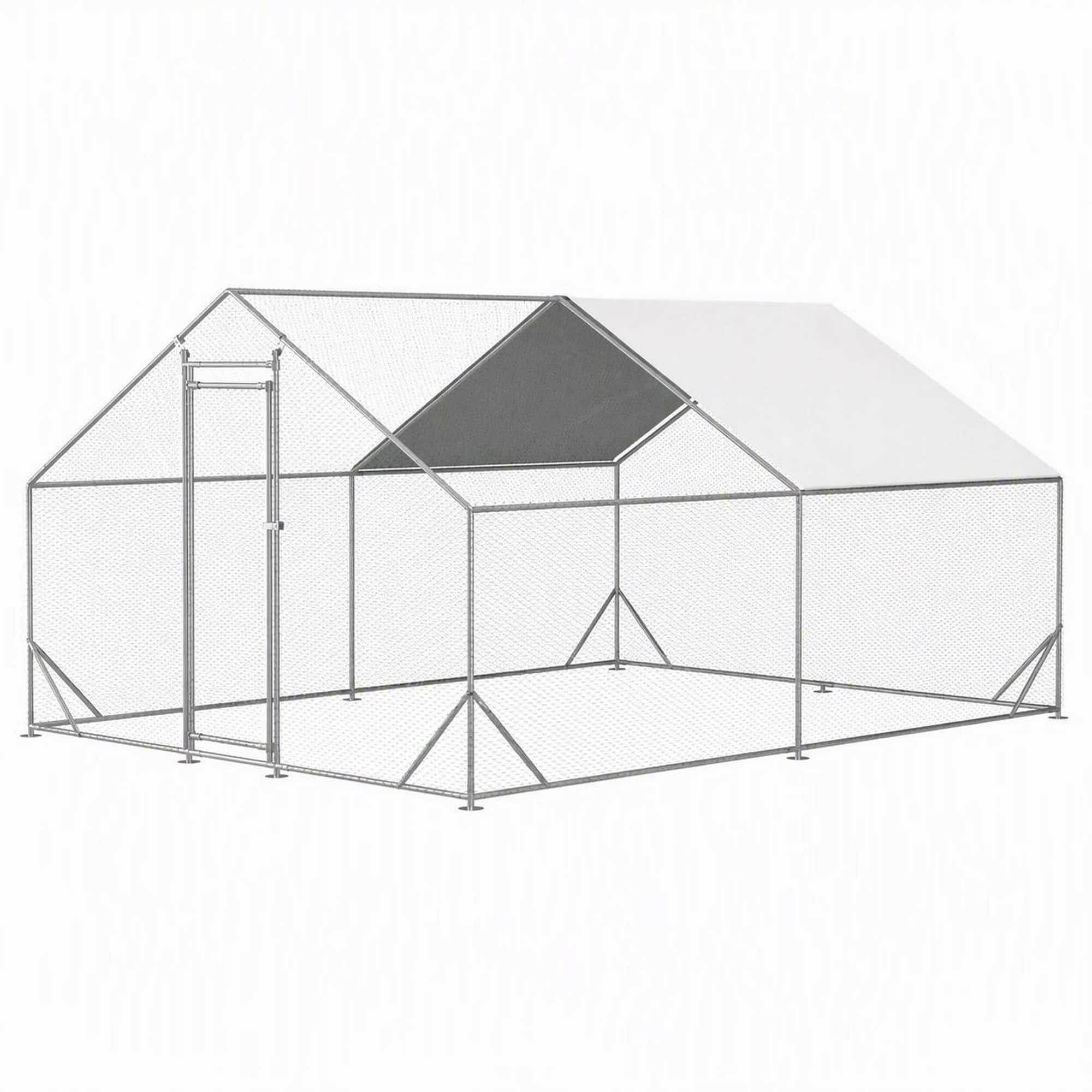 Front. RYHNUYNE - Large Metal Chicken Coop, Galvanized Walk-in Poultry Cage with Anti-UV Cover, 10' x 13' x 6.56' Outdoor Run.