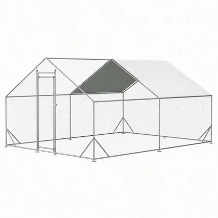 Front. RYHNUYNE - Large Metal Chicken Coop, Galvanized Walk-in Poultry Cage with Anti-UV Cover, 10' x 13' x 6.56' Outdoor Run.