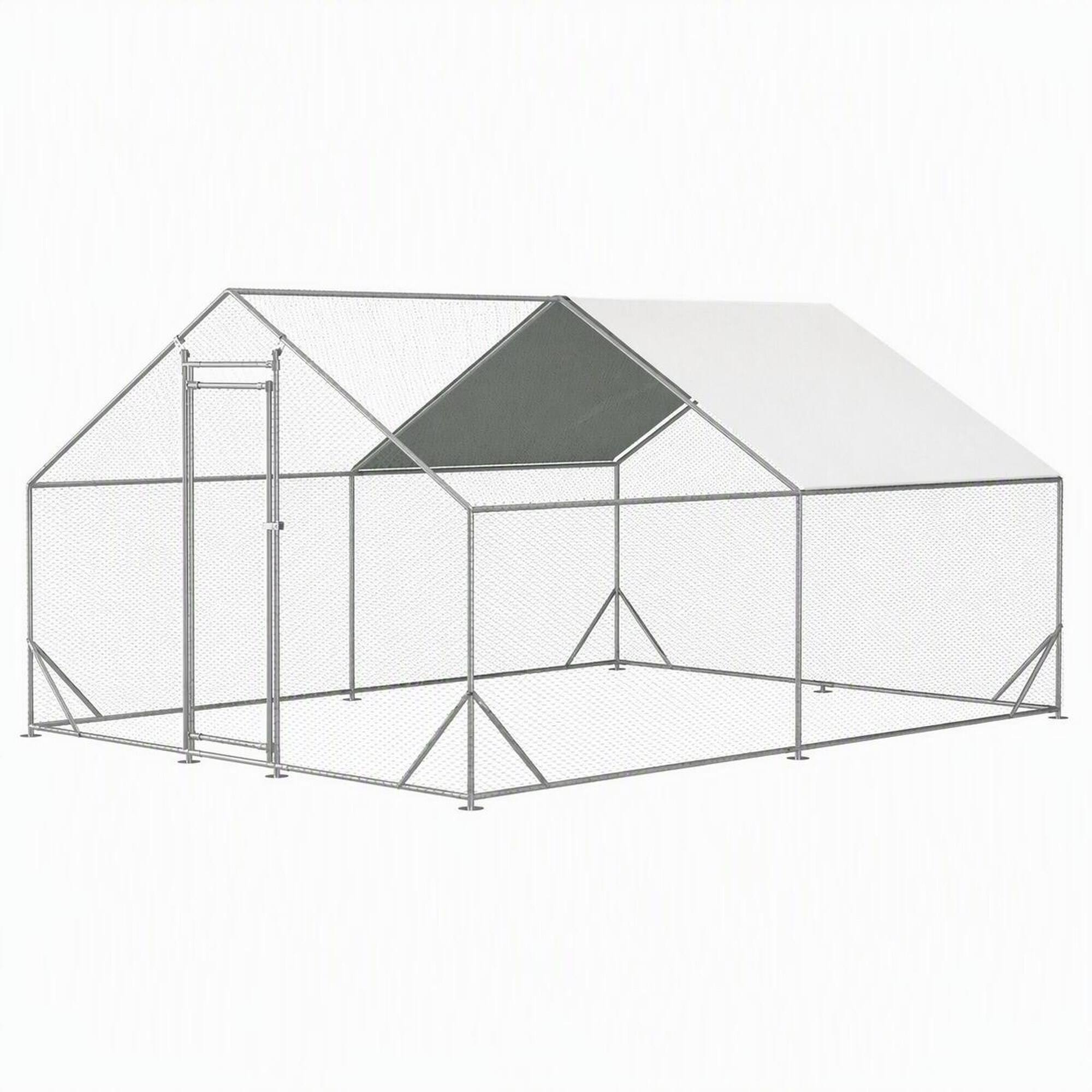 RYHNUYNE - Large Metal Chicken Coop, Galvanized Walk-in Poultry Cage with Anti-UV Cover, 10' x 13' x 6.56' Outdoor Run