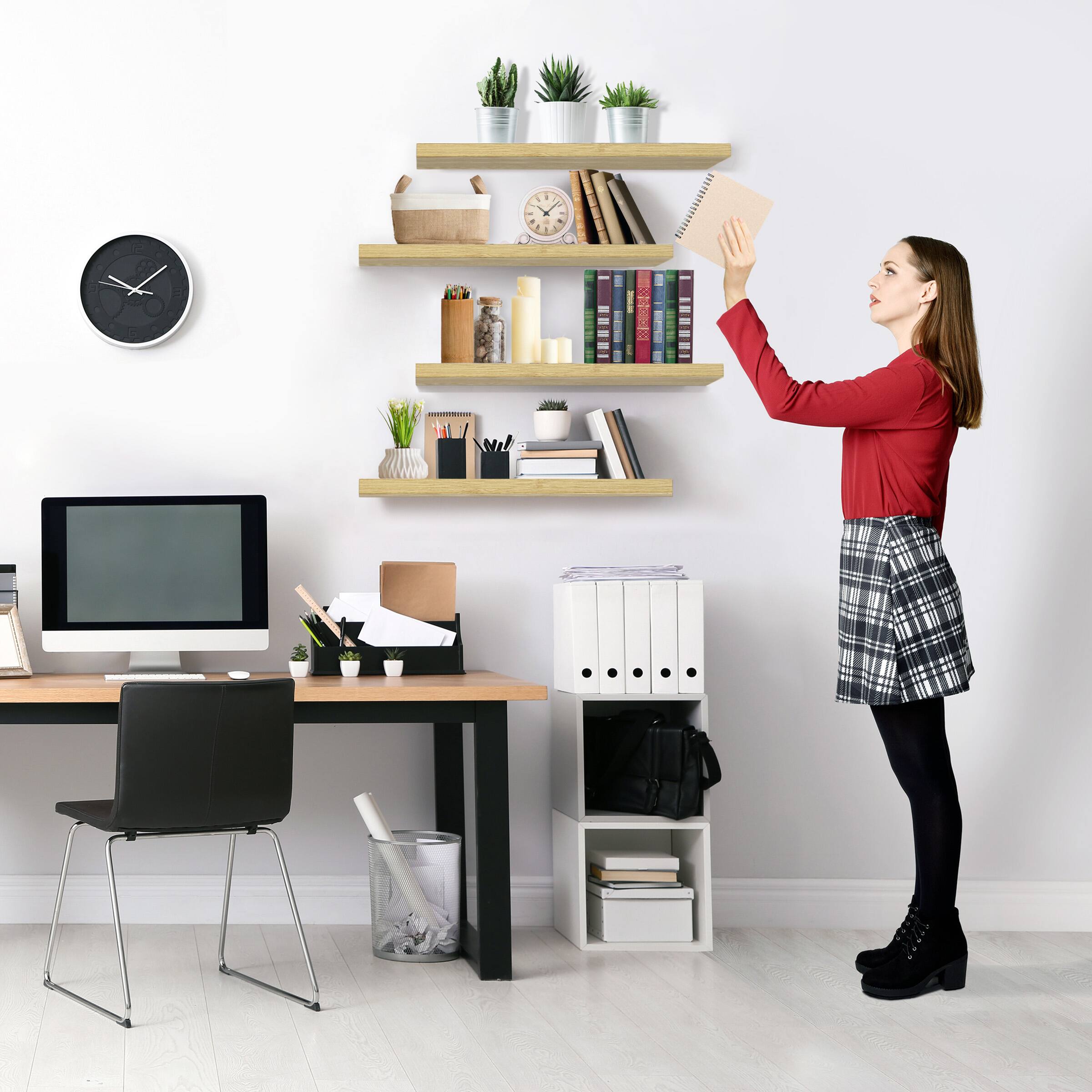 Alt View 5. Sorbus - Sorbus 24 x 9 Inch 4 Pack Wall Mounted Floating Wood Shelves - for Bedroom, Kitchen, Living Room, Bathroom - Maple.