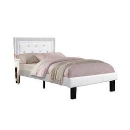 Manhattan Lane - Mannie Twin Bed with Silver Trim, White Button Tufted Faux-Leather - White, Espresso Brown