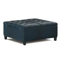 Simpli Home - Harrison 36 inch Wide Transitional Square Coffee Table Storage Ottoman in Faux Leather - Distressed Dark Blue - Front_Zoom