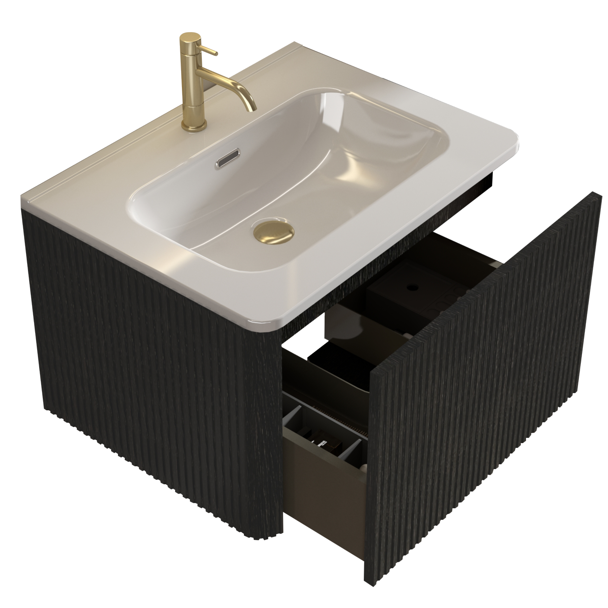 Alt View 2. ELEMENT ACE - Modern Floating Bathroom Vanity with Integrated Ceramic Sink and Spacious Storage - Black.