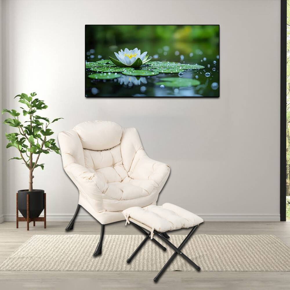 Front. Hivvago - Contemporary Lounge Chair with Foldable Footrest and Side Storage Pocket - Beige.