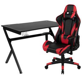 Emma + Oliver - Gaming Bundle-Desk, Cup Holder/Headphone Hook & Reclining Chair - Red