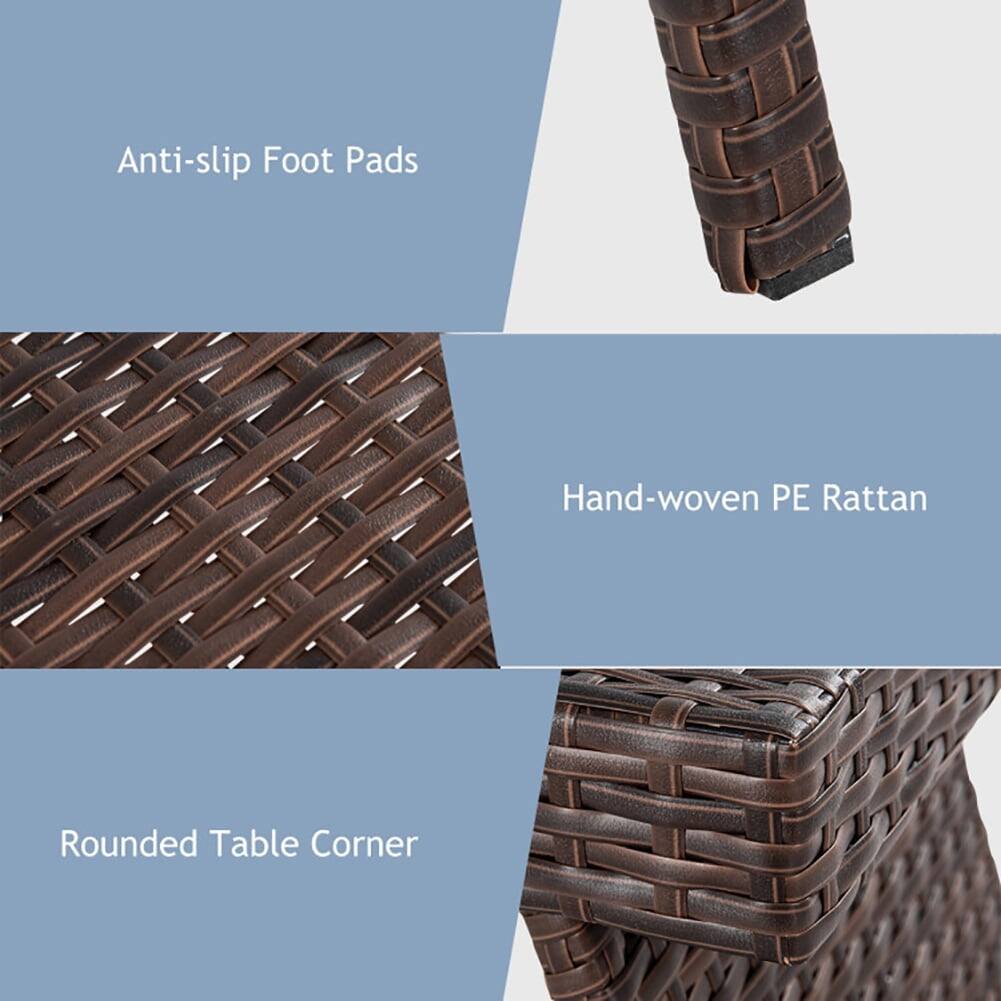 Anti-slip Foot Pads  
Hand-woven PE Rattan  
Rounded Table Corner