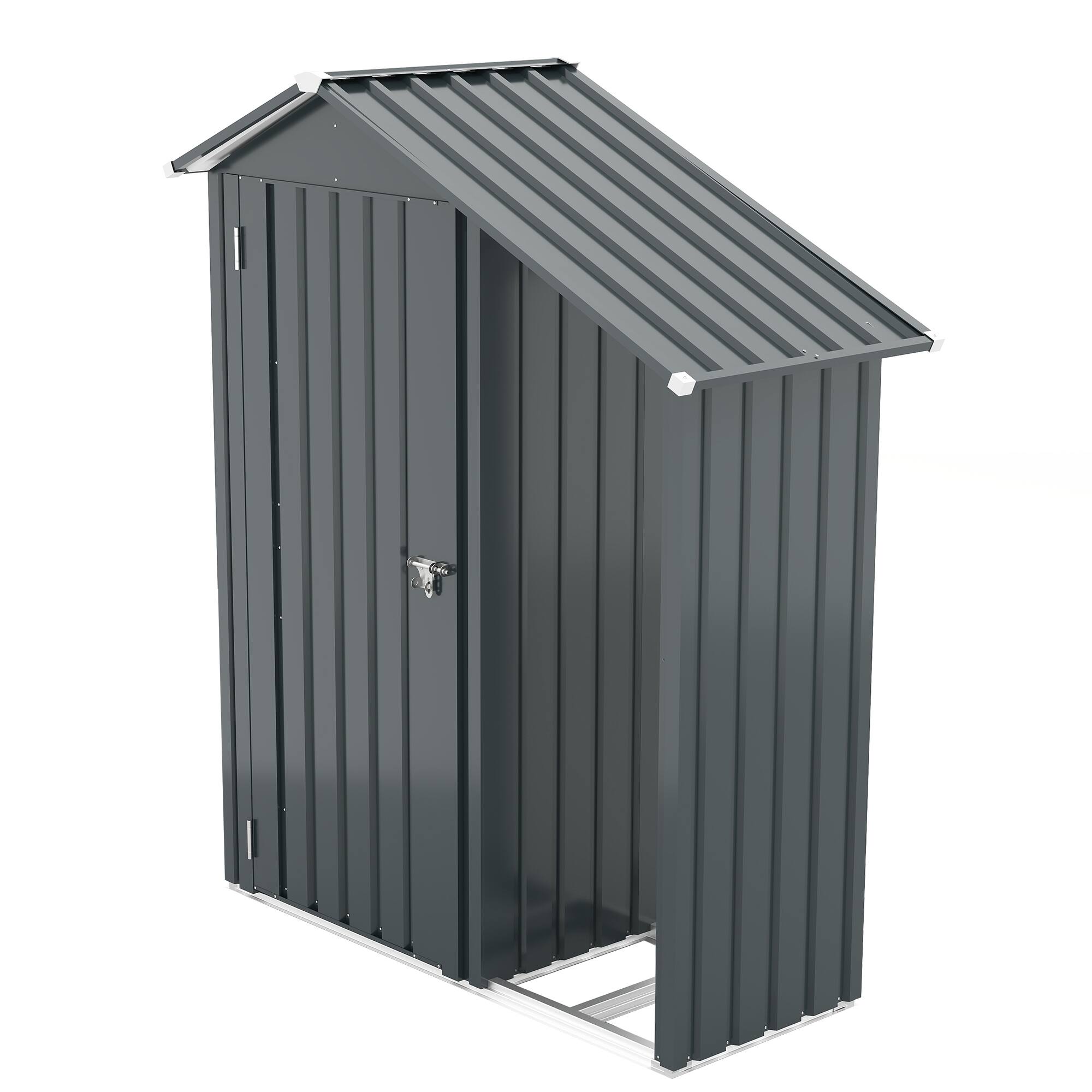 Alt View 5. Mondawe - 2-in-1 Small Galvanized Iron Storage Garden Shed with a solid lock system - Dark Gray.