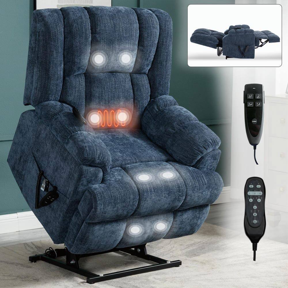 Alt View 9. Kadyn - Dual Motor Power Lift Recliner, Massage & Heat, 350lb Capacity, Easy Assembly, Chenille - Blue.