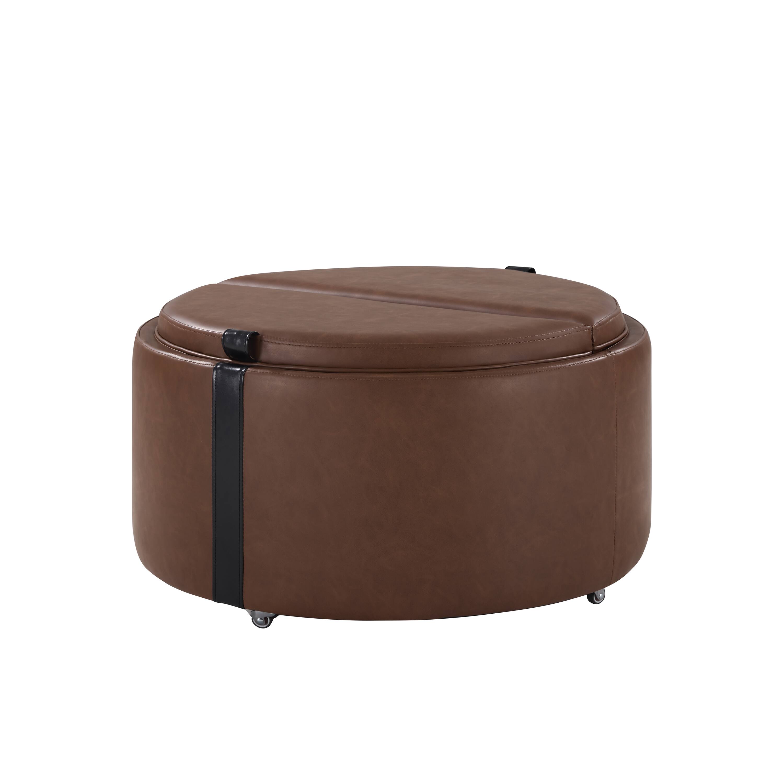 Left. Whisen - Round Storage Ottoman Coffee Table with Casters Wheels for Living Room - Brown.