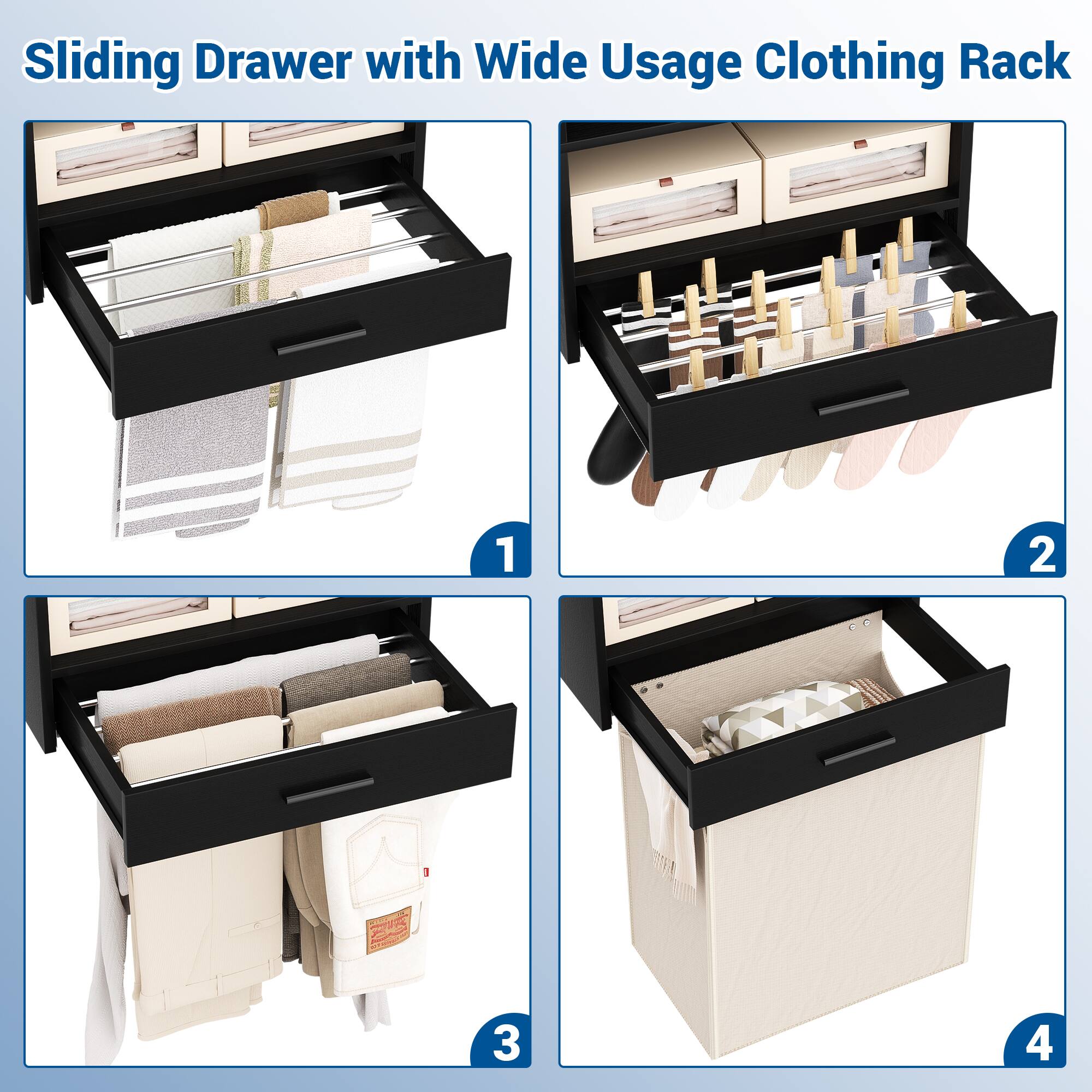 Sliding Drawer with Wide Usage Clothing Rack

1
2
3
4