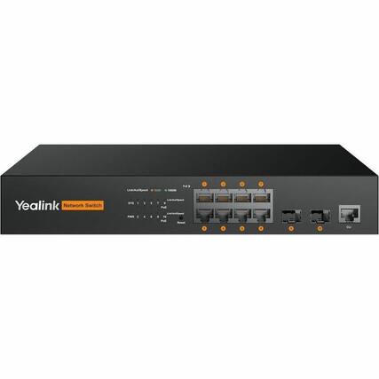 Yealink Network Switch S - PNM 10
10 Port 10/100Mbps
- 10 Ports
- 1 Combo Port (RJ45/RJ11)
- 1 Console Port (CLI)
- 1 Power Port (PWR)
- 1 Reset Button (Reset)