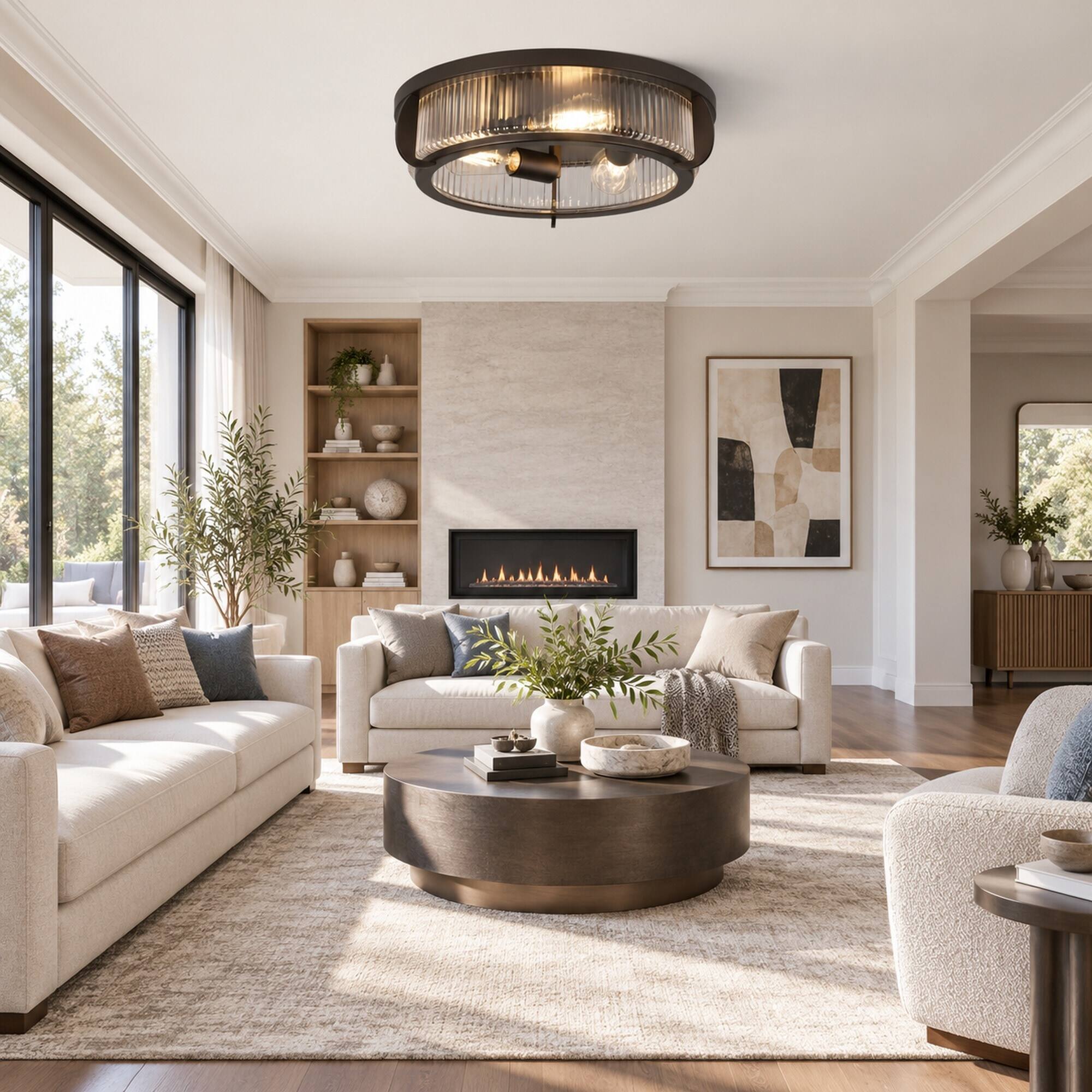 RYHNUYNE 3 Light Flush Mount Ceiling Light, 16.14 in Oil Rubbed Bronze ...