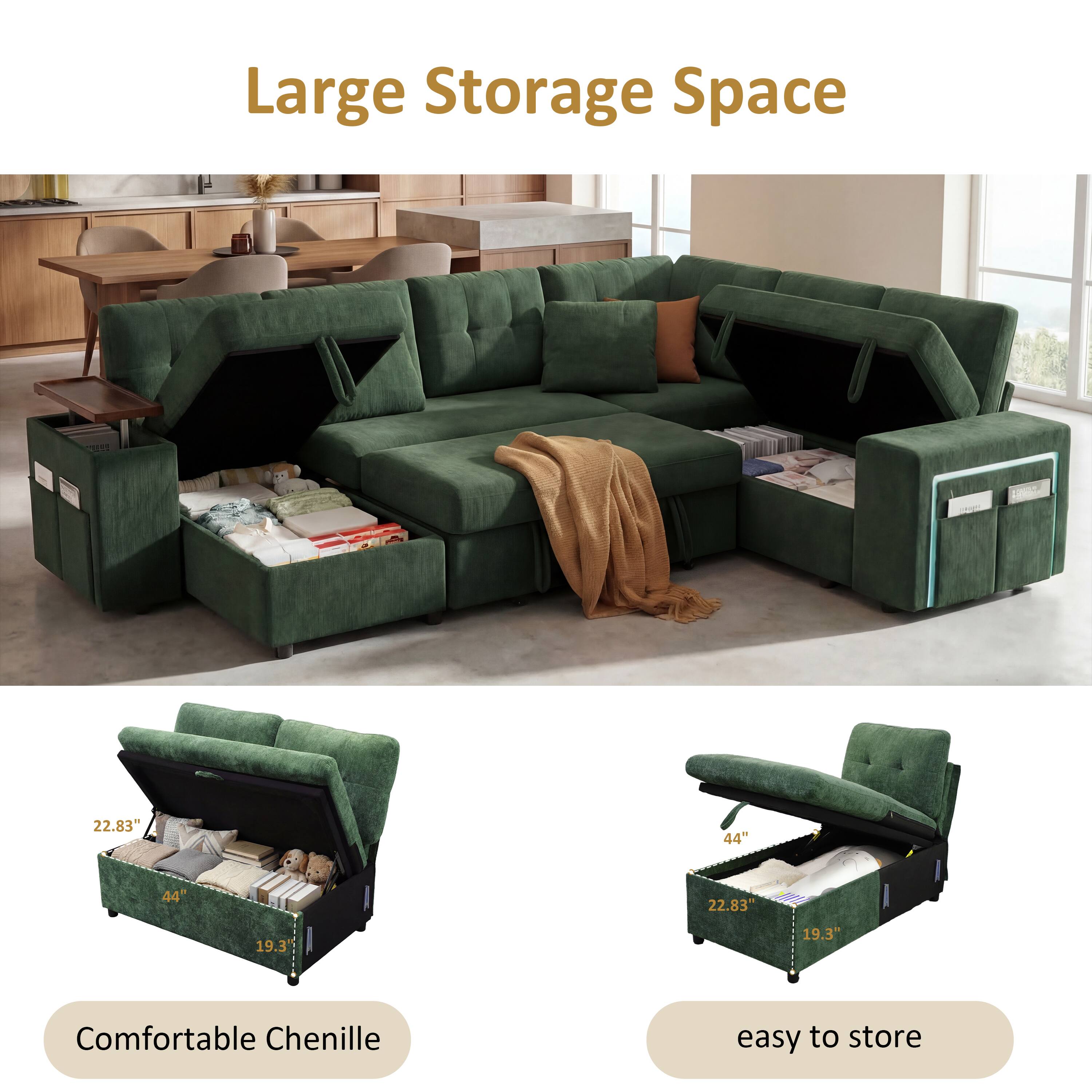Large Storage Space  
E - 22.83" 44" 44" 22.83" 19.3" 19.3"  
Comfortable Chenille  
easy to store