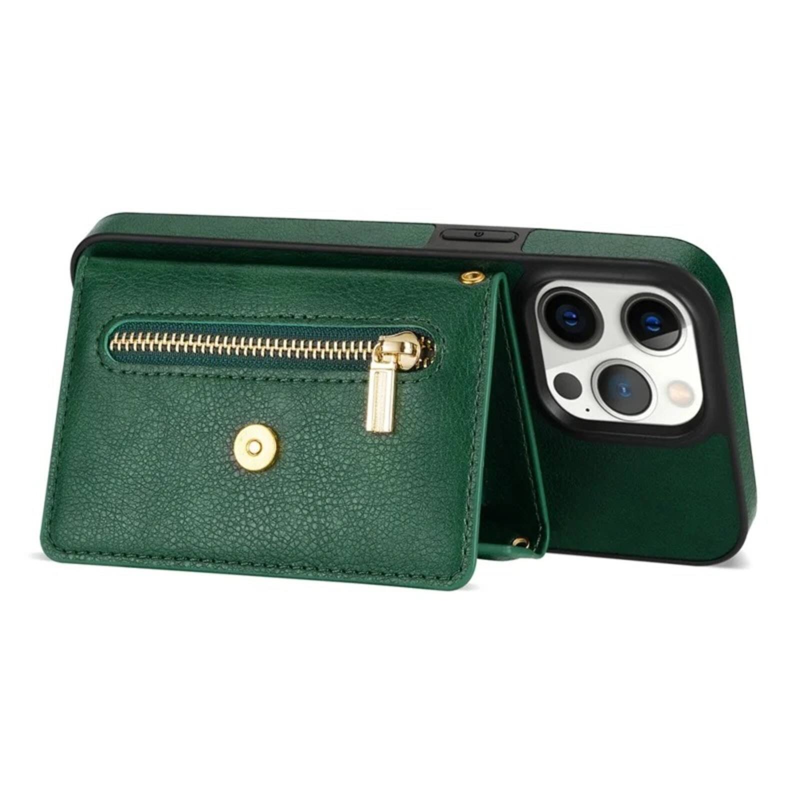 Alt View 3. UUCOVER - Wallet Case for Apple iPhone 16 Pro Max with Card Slots Holder, Zipper Pocket and Shoulder Strap, Flip Kickstand Cover - Green.