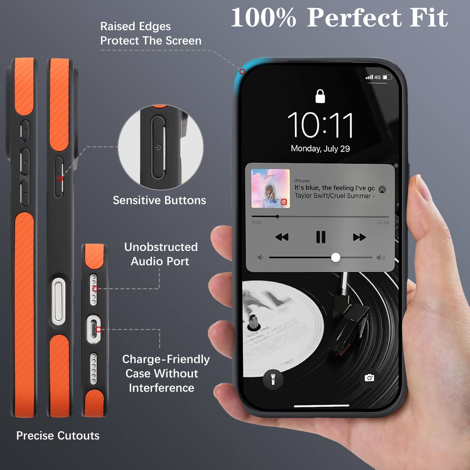 Raised Edges 100% Perfect Fit Protect The Screen

Sensitive Buttons

Unobstructed Audio Port

Charge-Friendly Case Without Interference

Precise Cutouts