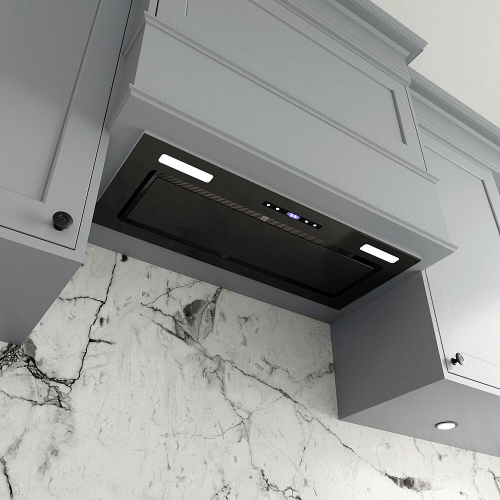 Alt View 1. Streamline - 28 in. Crosa Ducted Insert 350 CFM Range Hood, Mesh Filters, Touchpad Control, LED Lights - Glossy Black.