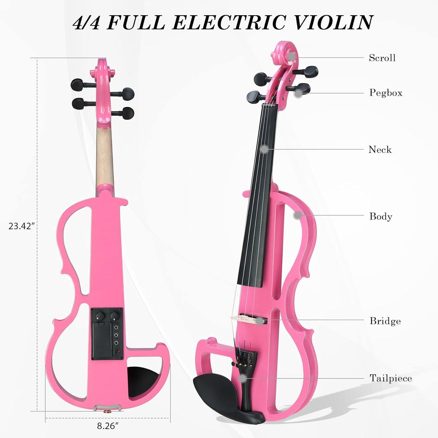 4/4 FULL ELECTRIC VIOLIN

Scroll
Pegbox
Neck 23.42"
Body
Bridge
Tailpiece 8.26"