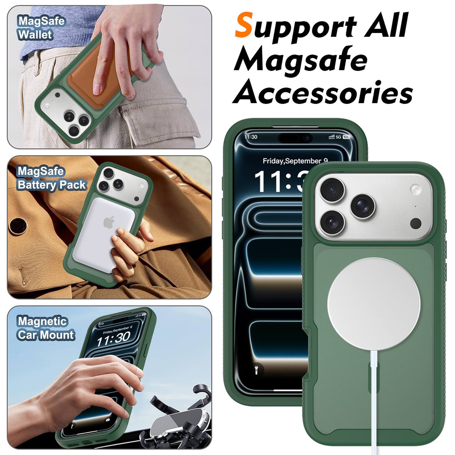 MagSafe Wallet Support All MagSafe Accessories

- MagSafe Wallet
- MagSafe Battery Pack
- Magnetic Car Mount

Friday, September 9
11:30