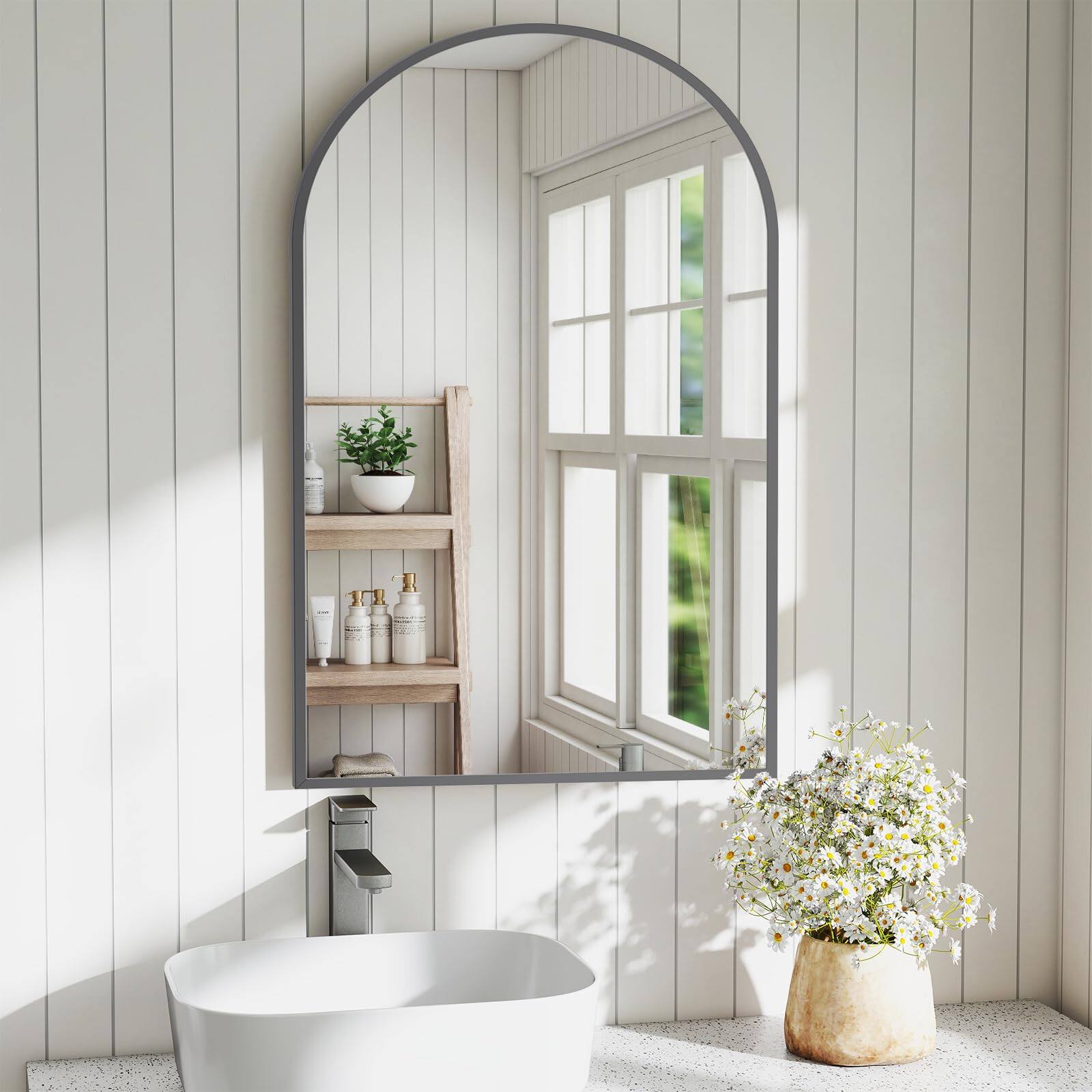 Black 36"L x 24"W Arched Bathroom Mirror