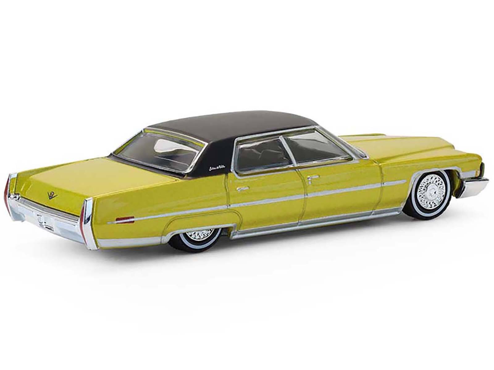 Alt View 2. Greenlight - 1971 Cadillac Sedan Deville Lowrider Gold Metallic with Black Top 1/64 Scale Diecast Model Cars by Greenlight.